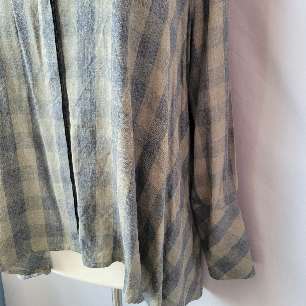 Hana San Oviv Khaki Check Button Up Shirt 38 6/8 M - Picture 8 of 14